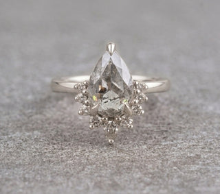 1.53 Carat Icy Salt and Pepper Pear Diamond Engagement Ring, Ava Setting