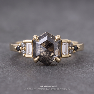 1.24 Carat Black Salt and Pepper Hexagon Diamond Engagement Ring, Ombre Dahlia Setting