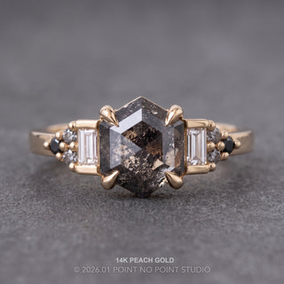 1.24 Carat Black Salt and Pepper Hexagon Diamond Engagement Ring, Ombre Dahlia Setting