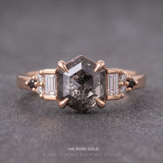 1.24 Carat Black Salt and Pepper Hexagon Diamond Engagement Ring, Ombre Dahlia Setting