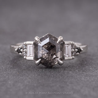 1.24 Carat Black Salt and Pepper Hexagon Diamond Engagement Ring, Ombre Dahlia Setting