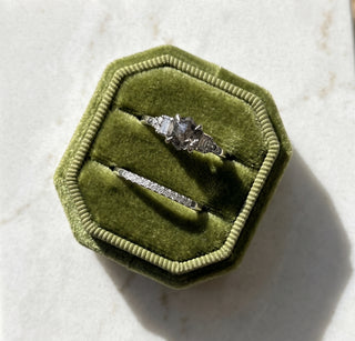 1.24 Carat Black Salt and Pepper Hexagon Diamond Engagement Ring, Ombre Dahlia Setting