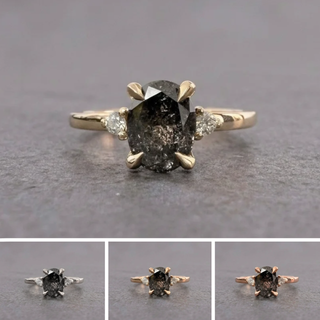 1.51 Carat Black Salt and Pepper Oval Diamond Engagement Ring, Zoe Setting