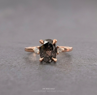1.51 Carat Black Salt and Pepper Oval Diamond Engagement Ring, Zoe Setting
