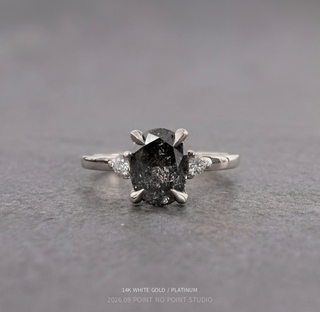 1.51 Carat Black Salt and Pepper Oval Diamond Engagement Ring, Zoe Setting