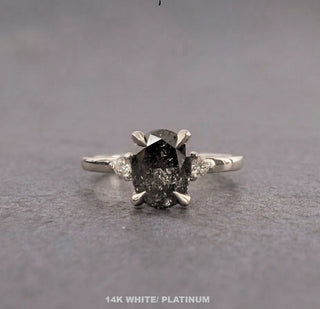 1.51 Carat Black Salt and Pepper Oval Diamond Engagement Ring, Zoe Setting