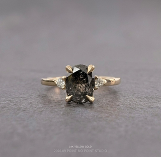1.51 Carat Black Salt and Pepper Oval Diamond Engagement Ring, Zoe Setting