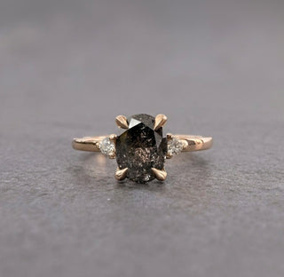 1.51 Carat Black Salt and Pepper Oval Diamond Engagement Ring, Zoe Setting