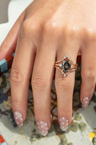 1.51 Carat Black Salt and Pepper Oval Diamond Engagement Ring, Zoe Setting