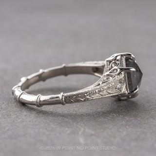 1.57 Carat Black Salt and Pepper Hexagon Diamond Engagement Ring, Ombre Lucille Setting, Point No Point Studio. Eco-friendly, Recycled Metals, Conflict Free.