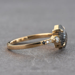 1.81 Carat Salt and Pepper Hexagon Diamond Engagement Ring, Ombre Eliza Setting, 14K Yellow Gold