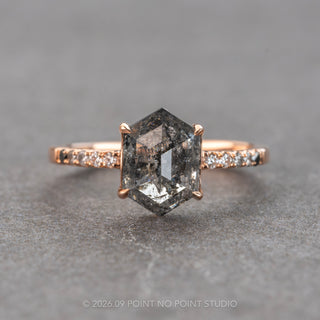 2.23 Carat Salt and Pepper Hexagon Diamond Engagement Ring, Ombre Jules Setting, 14K Rose Gold