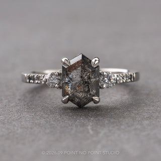 1.62 Carat Black Salt and Pepper Hexagon Diamond Engagement Ring, Ombre Eliza Setting, Platinum