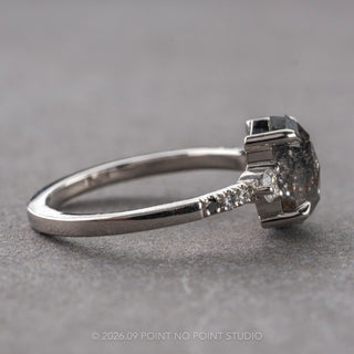 1.62 Carat Black Salt and Pepper Hexagon Diamond Engagement Ring, Ombre Eliza Setting, Platinum