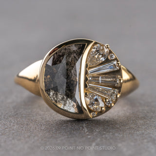 1.91 Carat Black Crescent Moon Diamond Engagement Ring, Bezel Lunar Eclipse Setting, 14K Yellow Gold