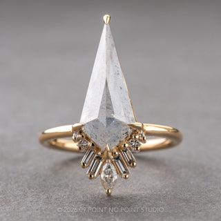 3.12 Carat Icy Grey Kite Diamond Engagement Ring, Wren Setting, 14K Yellow Gold, Point No Point Studio. Eco-friendly, Recycled Metals, Conflict Free.