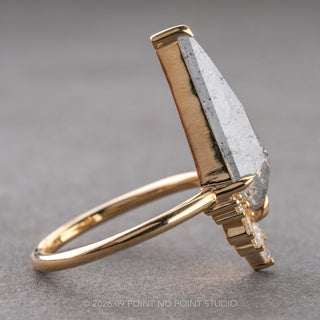 3.12 Carat Icy Grey Kite Diamond Engagement Ring, Wren Setting, 14K Yellow Gold, Point No Point Studio. Eco-friendly, Recycled Metals, Conflict Free.