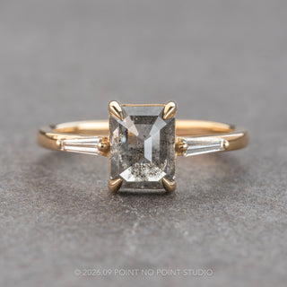 2.08 Carat Salt and Pepper Emerald Shaped Diamond Engagement Ring, Zoe Setting, 14K Yellow Gold