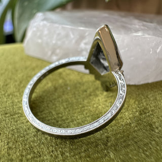 1.29 Carat Black Salt and Pepper Kite Diamond Engagement Ring, Engraved Bezel Ombre Ava Setting