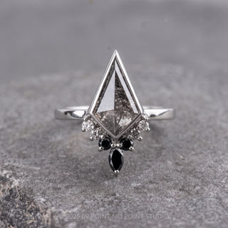 1.29 Carat Black Salt and Pepper Kite Diamond Engagement Ring, Engraved Bezel Ombre Ava Setting