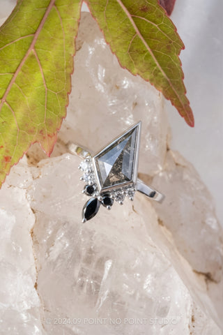 1.29 Carat Black Salt and Pepper Kite Diamond Engagement Ring, Engraved Bezel Ombre Ava Setting