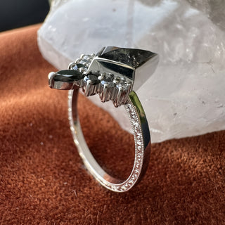 1.29 Carat Black Salt and Pepper Kite Diamond Engagement Ring, Engraved Bezel Ombre Ava Setting