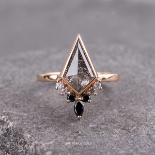 1.29 Carat Black Salt and Pepper Kite Diamond Engagement Ring, Engraved Bezel Ombre Ava Setting