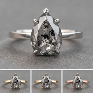 2.08 Carat Salt and Pepper Pear Diamond Engagement Ring, Charlize Setting