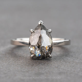 3.02 Carat Salt and Pepper Pear Diamond Engagement Ring, Charlize Setting, Platinum