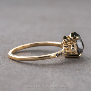 1.40 Carat Black Salt and Pepper Pear Diamond Engagement Ring, Ombre Eliza Setting, 14K Yellow Gold