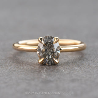 1.10 Carat Salt and Pepper Oval Diamond Engagement Ring, Basket Jane Setting, 14K Yellow Gold