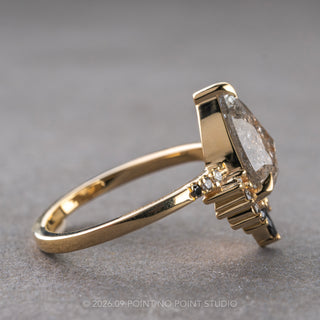2.68 Carat Salt and Pepper Pear Diamond Engagement Ring, Ombre Avaline Setting, 14K Yellow Gold