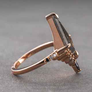 2.68 Carat Black Salt and Pepper Kite Diamond Engagement Ring, Ombre Avaline Setting, 14K Rose Gold