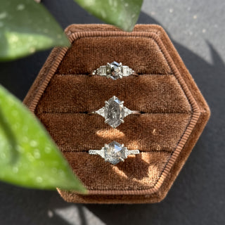 1.24 Carat Black Salt and Pepper Hexagon Diamond Engagement Ring, Ombre Dahlia Setting