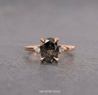 1.51 Carat Black Salt and Pepper Oval Diamond Engagement Ring, Zoe Setting