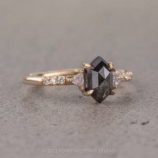 1.51 Carat Salt and Pepper Hexagon Diamond Engagement Ring, Eliza Setting, 14K Yellow Gold