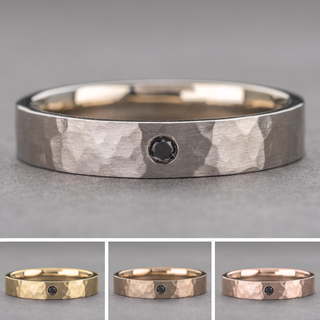 Black Diamond Mens Hammered Wedding Band, Comfort Fit men's wedding band, Point No Point Studio. Eco-friendly, Recycled Metals, Conflict Free.
