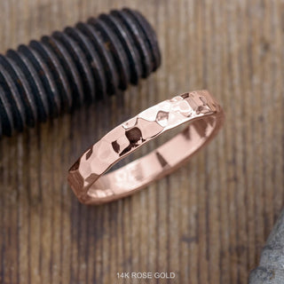 4mm Comfort Fit Mens Wedding Band, Hammered Polished