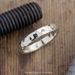 4mm Mens Wedding Band, Hammered Polished