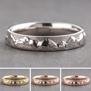 4mm Mountain Mens Wedding Band, Matte and Polished men's wedding band, Point No Point Studio. Eco-friendly, Recycled Metals, Conflict Free.