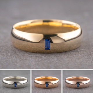 Blue Baguette Sapphire Mens Wedding Band, Comfort Fit