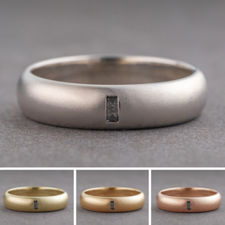 Salt and Pepper Baguette Diamond Mens Sandblast Wedding Band, Comfort Fit