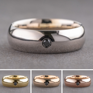 Black Diamond Men's Ring, Comfort Fit men's wedding band, Point No Point Studio. Eco-friendly, Recycled Metals, Conflict Free.
