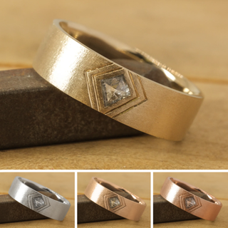 Salt and Pepper Kite Diamond Mens Wedding Band, Comfort Fit men's wedding band, Point No Point Studio. Eco-friendly, Recycled Metals, Conflict Free.