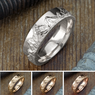 6mm Mountain Mens Wedding Ring, Polished