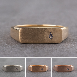 Blue Kite Sapphire Mens Signet Wedding Ring, Matte