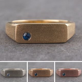 Blue Sapphire Mens Signet Wedding Ring, Matte