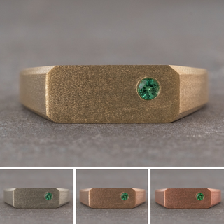 Emerald Mens Signet Wedding Ring, Matte