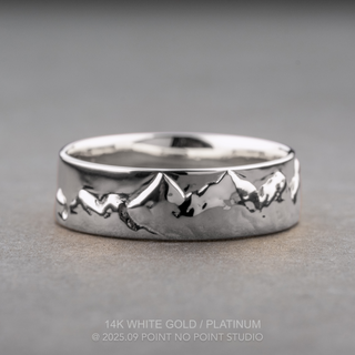 7mm Mountain Mens Wedding Ring with Hidden Diamond, Comfort Fit