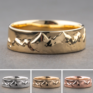 7mm Mountain Mens Wedding Ring with Hidden Diamond, Comfort Fit